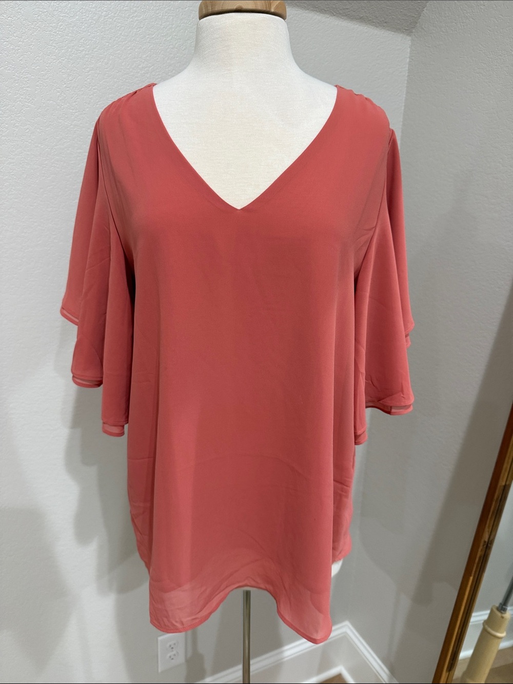 Zenana Coral V-Neck Flutter Sleeve Blouse